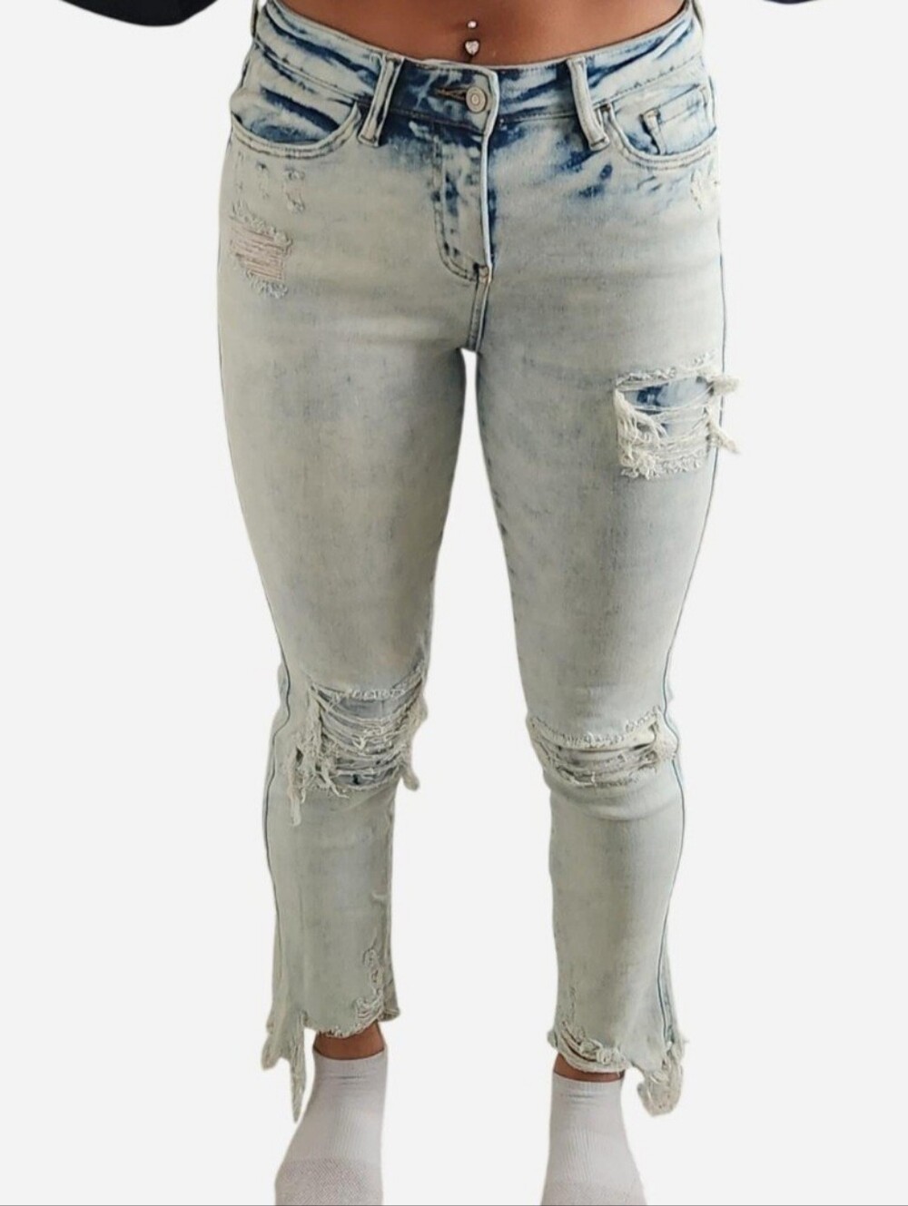 Flying Monkey Light Acid Wash Distressed High Rise Ankle Straight Jeans